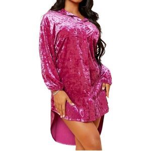 SHEIN High Low Button Front Velvet Dress Sz L